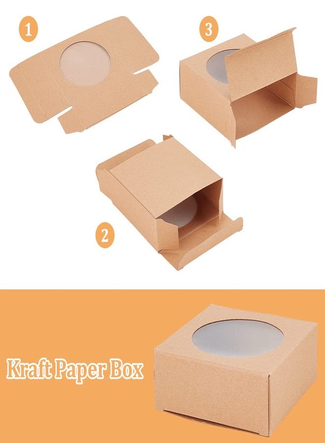 BENECREAT 24 Packs Brown Kraft Square Paper Boxes Gift Wrapping Box with Round Clear Window 3x3x1.2 for Homemade Soap, Party Favor Treats and Jewelry Packaging - Image 4