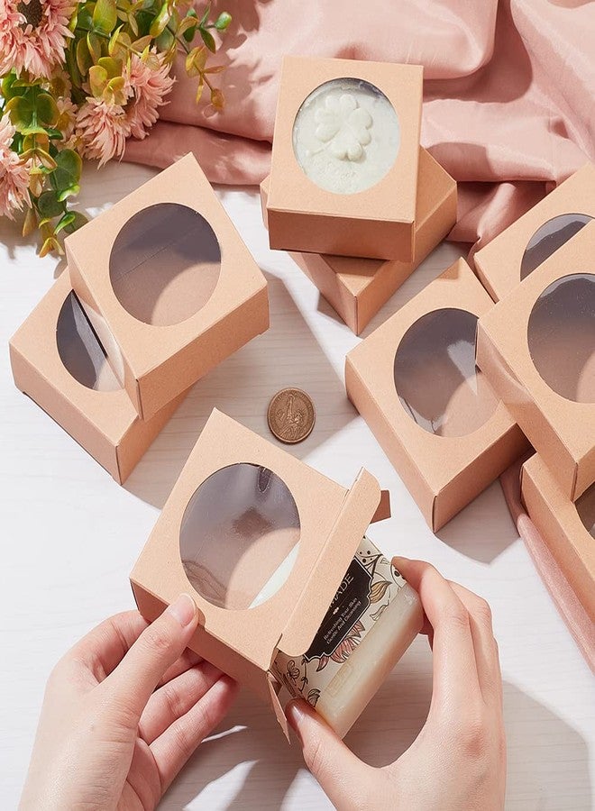 BENECREAT 24 Packs Brown Kraft Square Paper Boxes Gift Wrapping Box with Round Clear Window 3x3x1.2 for Homemade Soap, Party Favor Treats and Jewelry Packaging - Image 3