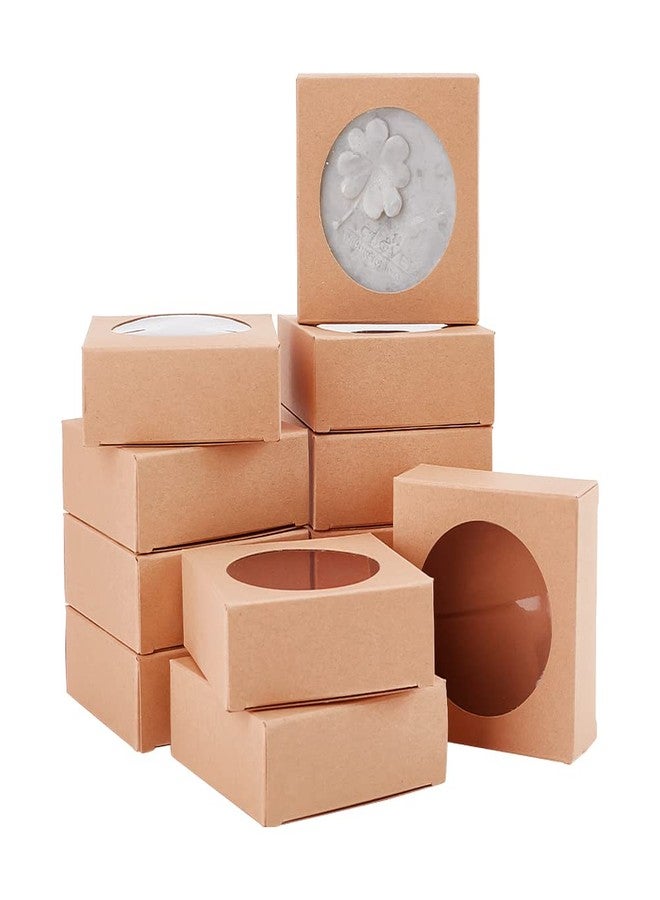BENECREAT 24 Packs Brown Kraft Square Paper Boxes Gift Wrapping Box with Round Clear Window 3x3x1.2 for Homemade Soap, Party Favor Treats and Jewelry Packaging - Image 1