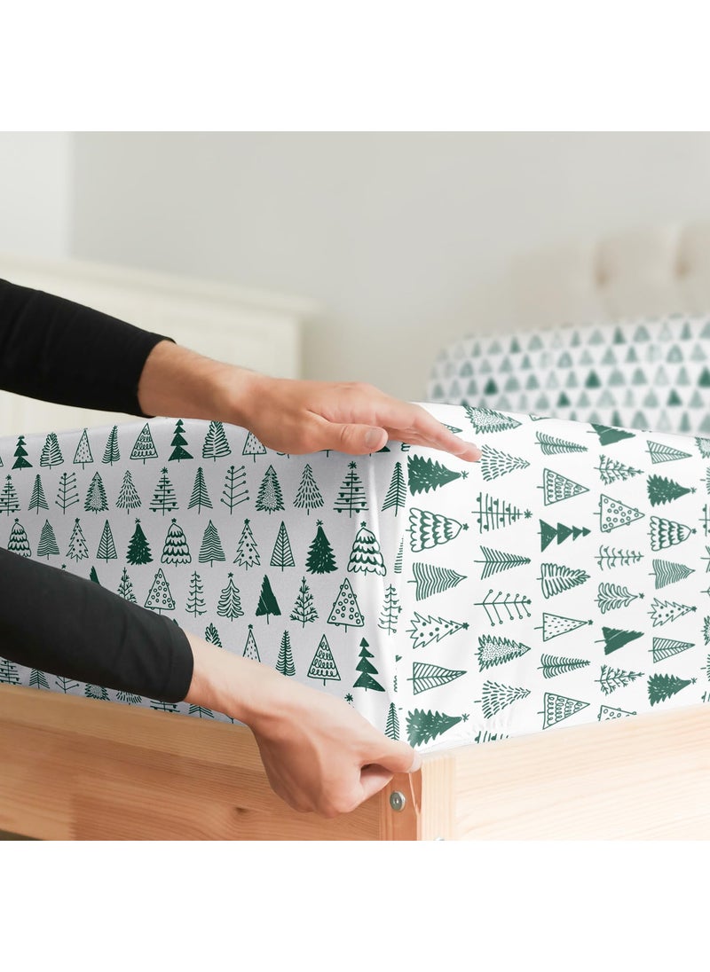 King Christmas Tree Sheet Set - Holiday Xmas Pattern Linen Set - Deep Pockets - Snug Fit - 4 Piece - Wrinkle Free - Comfy & Cooling Festive Winter Bedding - Easy To Care For - Kid Friendly