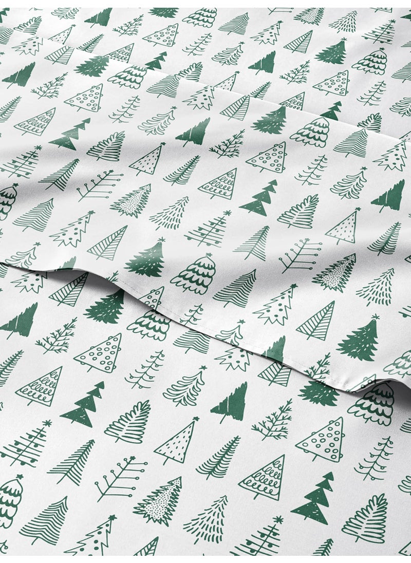 King Christmas Tree Sheet Set - Holiday Xmas Pattern Linen Set - Deep Pockets - Snug Fit - 4 Piece - Wrinkle Free - Comfy & Cooling Festive Winter Bedding - Easy To Care For - Kid Friendly