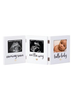 pearhead Triple Sonogram Keepsake Photo Frame, Gender Neutral Ultrasound Keepsake, Ideal Pregnancy Gift For First Time Moms, Baby Shower And Nursery Decor, 3.5”X2.5” Photo Insert, White  - Image 1
