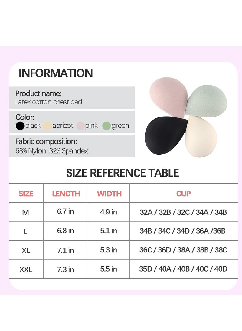 SYOSI 4 Pairs of Bra Cushion Inserts, Breathable Anti Walking Bra Inserts Removable Latex Bra Inserts for Women's Sports Cup Bra or Swimsuit Bikini Inserts (Green+Black+Pink+Apricot XL) - Image 5