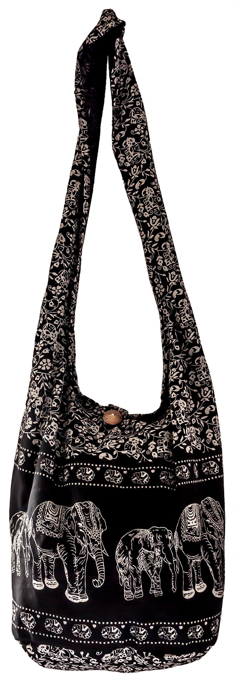 CCcollections Sling Bag Cotton - Large Boho Hippie Hobo Handbag - 40 Prints - unisex Crossbody Bag (Black ELEPHANT) - Image 5