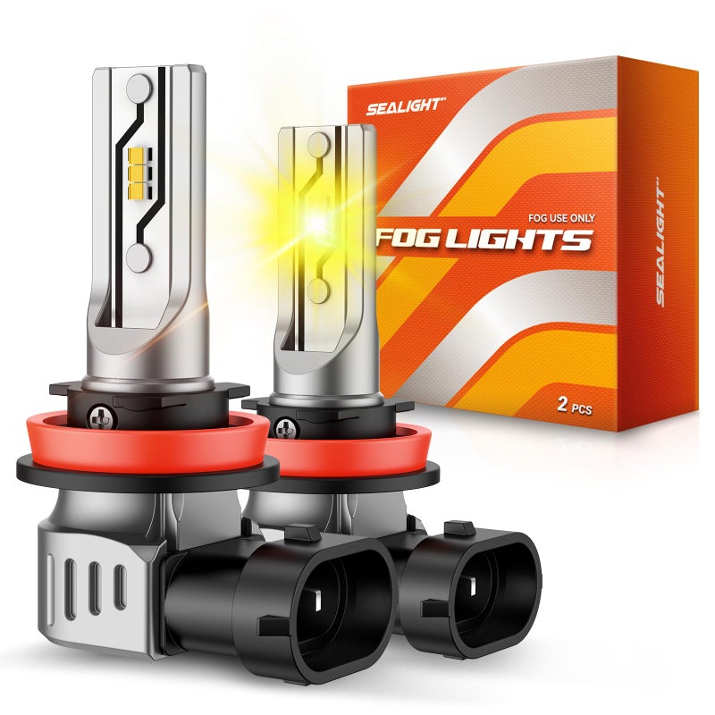 SEALIGHT مصابيح ضباب LED SEALIGHT H11 صفراء، 12000LM H8 H16 H11 مصباح ضباب LED أصفر 600% سطوع، حجم 1:1 تركيب ناجح 100% للشاحنات والسيارات، 3000K أصفر كهرماني، إضاءة داخلية - Image 1