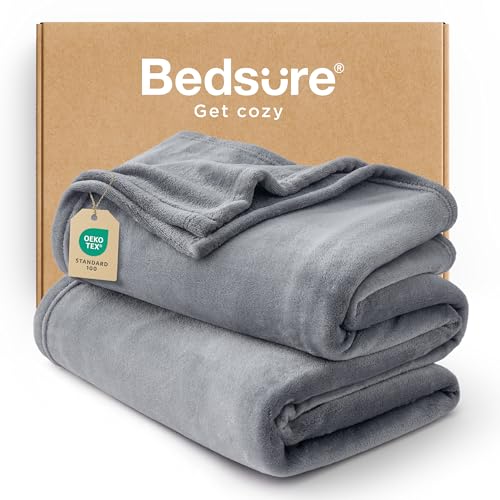 Bedsure Bedsure Fleece Throw XL Blanket for Couch  300GSM Soft Lightweight Plush Cozy Blankets for Travel Grey 50x70 inches 