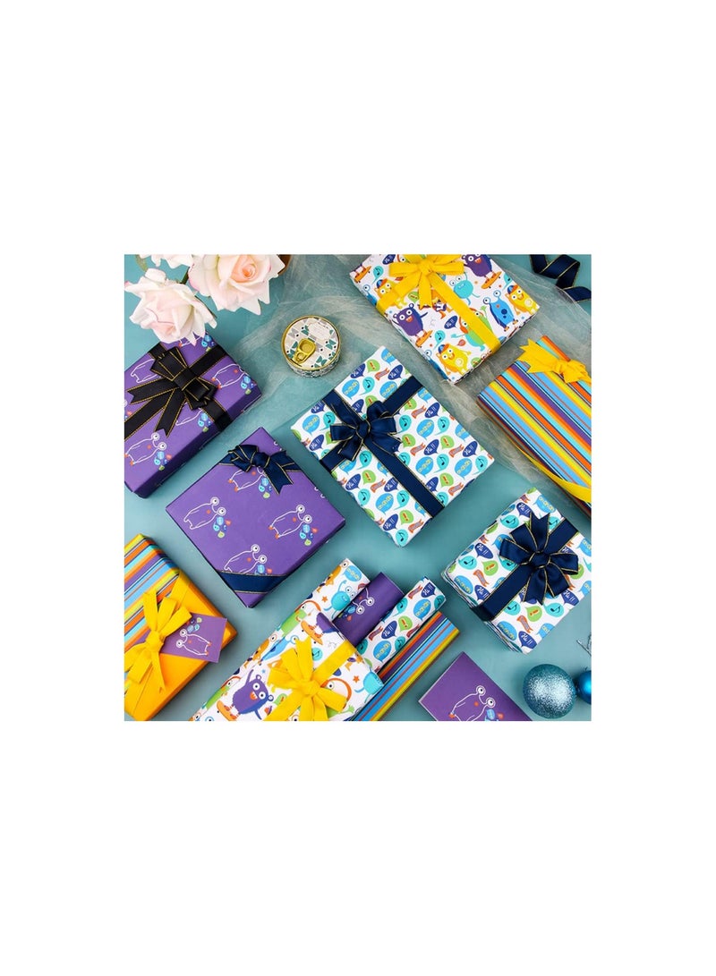 Colorful Recycled Birthday Wrapping Paper Set - 4 Sheets (50 x 70cm) with Stickers & Silk Ribbon, Perfect for Kids, Women, Men, and All Birthday Occasions. - Image 3