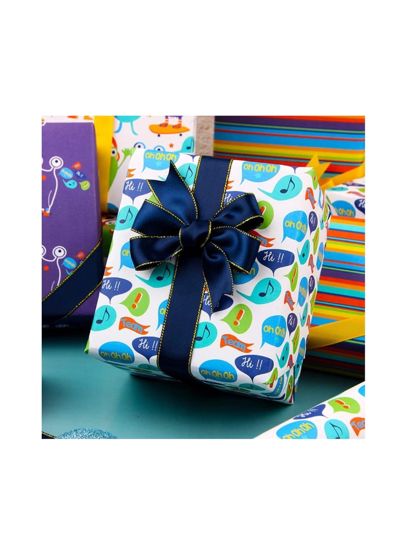Colorful Recycled Birthday Wrapping Paper Set - 4 Sheets (50 x 70cm) with Stickers & Silk Ribbon, Perfect for Kids, Women, Men, and All Birthday Occasions. - Image 5