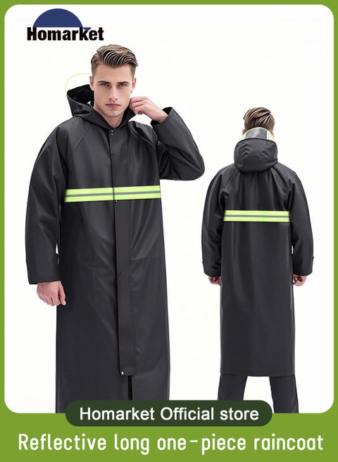 معطف مطري طويل معطف مطري ملابس مطرية طويلة القبعة مقاومة للماء معطف مطري أسود 3XL.