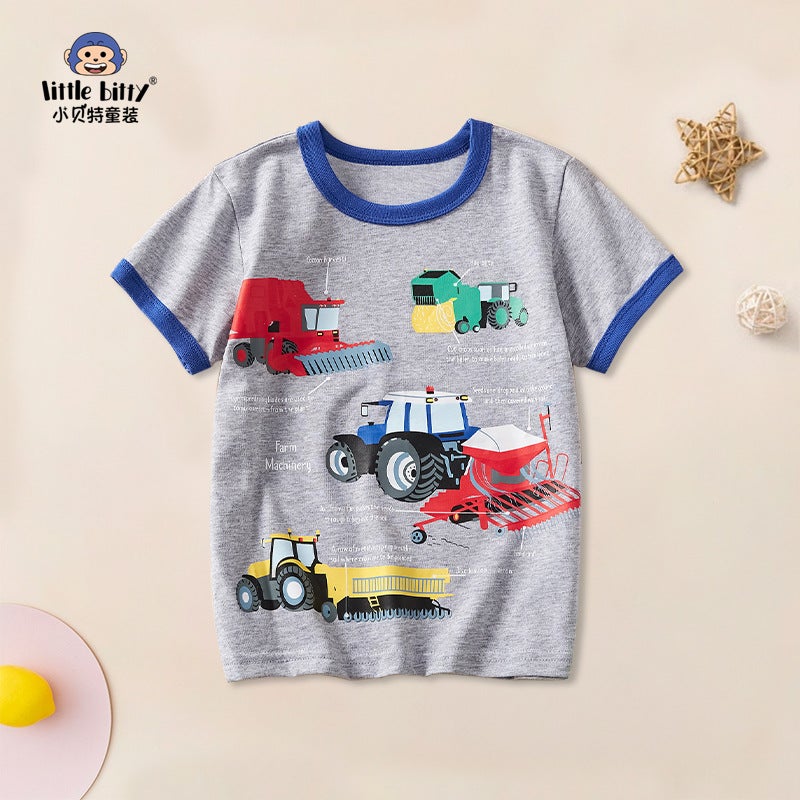 Children'S Clothing 2024 Summer Clothing Boys Gray Short Sleeve Boys Cotton Children'S T-Shirt Cartoon Pattern Summer Half Sleeve Factory - Image 1