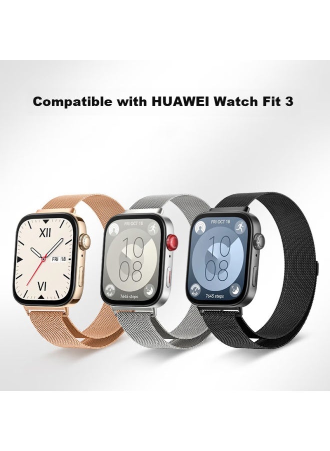 Canghua متوافق مع Huawei Watch Fit3 سوار Milanese Loop، Huawei Watch Fit3 معصم مشبك معدني مغناطيسي - Image 5