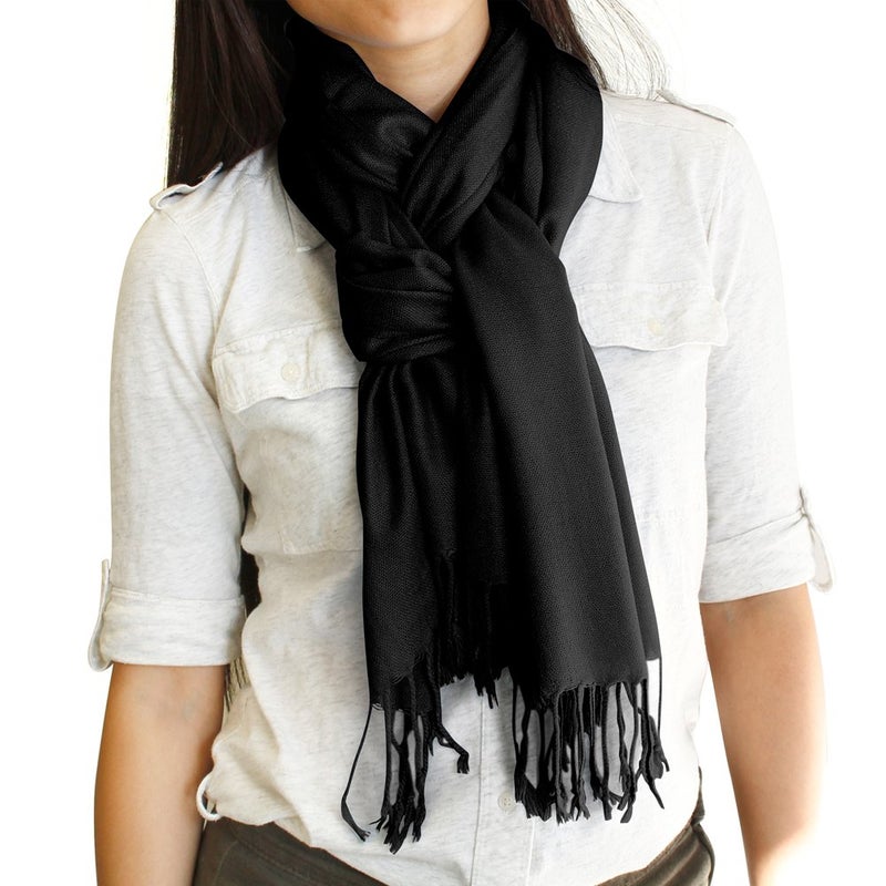 GEARONIC Soft Pashmina Scarf for Women Shawl Wrap Scarves Lady Women's Scarfs in Solid Colors- Black - Image 5