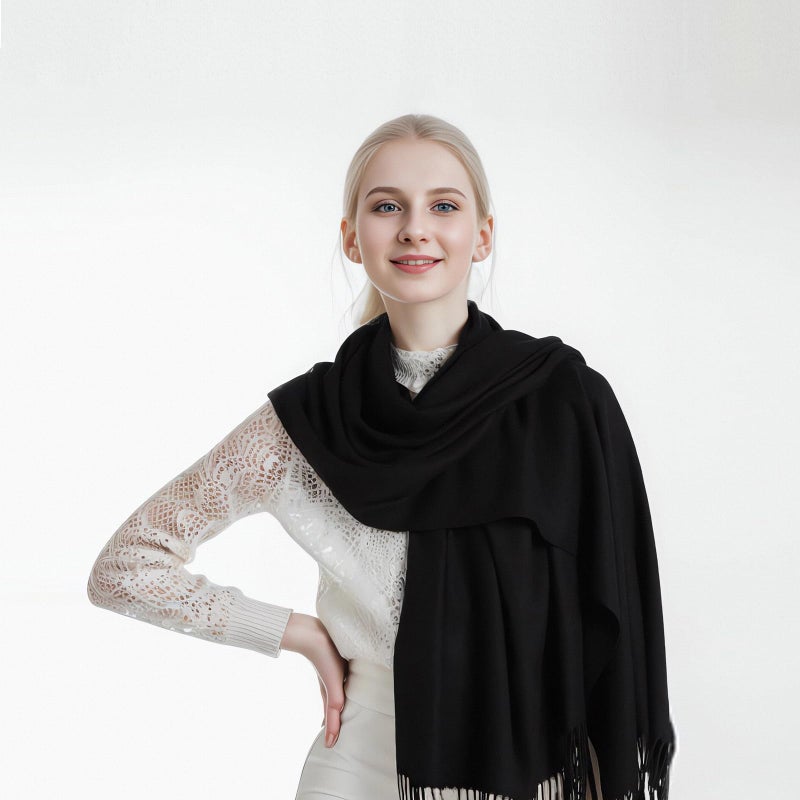 GEARONIC Soft Pashmina Scarf for Women Shawl Wrap Scarves Lady Women's Scarfs in Solid Colors- Black - Image 2