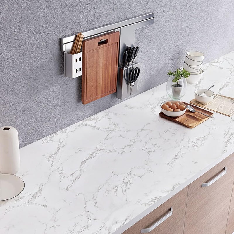 practicalWs Marble Paper Granite Gray/White Roll for Kitchen Countertop and Cabinet Renovation (17.71" x 393.7") - Image 4
