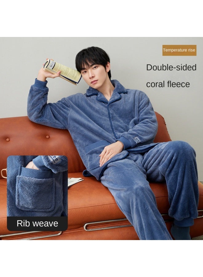 HLA Double-sided Coral Fleece】men's Pajamas Autumn And Winter Style, Fleece-lined And Thickened, Warm Home Wear, Casual Set Suitable For Outdoor Wear - Image 3