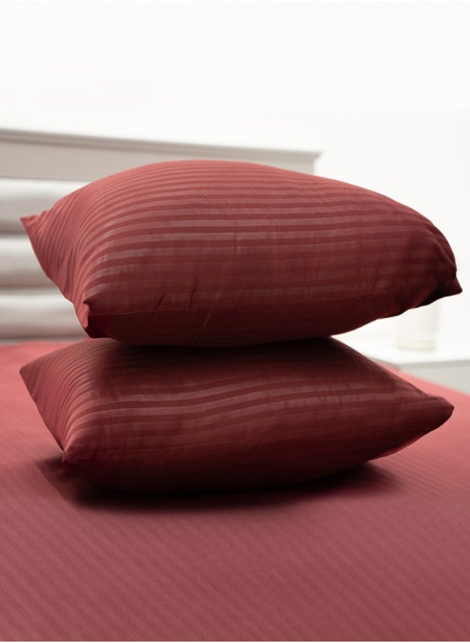 American Linen Double Striped Fitted Sheet with 2 Pillow Case 160 x 200 Cm Maroon  - Image 4