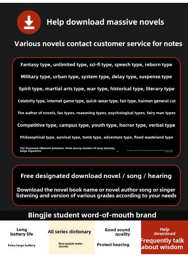 Bluetooth Mp4 Walkman Mp3 Senior High School For Reading Novels Mp5 E-book Reading Artifact P3p4mp7-Body Color:5.4 Button Super Long Battery Model/bluetooth 6.0 [free Headphones/music Members/otg/cloth Bag/card Reader/hd Film/increased Battery/freight Insurance-Memory Capacity:16gb [more Than 1,400 Popular Boys + Girls-type Novels + Songs + Movies] - Official Standard Configuration + [original Charger + Apple-specific Hand  - Image 2