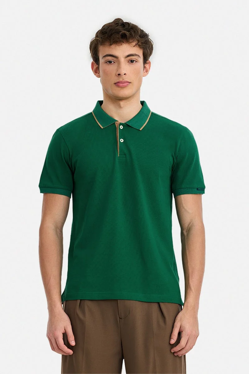 SNITCH Green Solid Half Sleeve Regular Fit T-Shirt