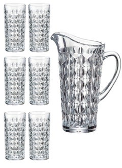 Happy Home 7 Piece Set 1.6L Iced Beverage Glass Pitcher with 6 Cups - Clear  - Image 1