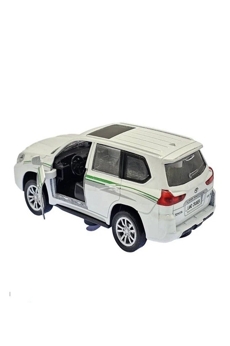 داي كاست نموذج سيارة تويوتا برادو الرياضية متعددة الاستخدامات مصبوب بمقياس 1/46 مع أضواء وصوت - سيارة نموذجية من سبائك معدنية مصبوبة - أبواب أمامية مفتوحة - مقاس تقريبي 12.7 سم (بدون علبة - أبيض) - Image 3