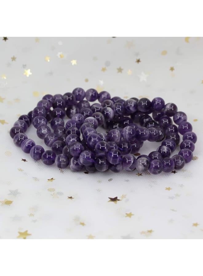 CHENYUE Unisex Semi Precious Gemstone Round Beads Stretch Bracelet - 8mm, 7in
