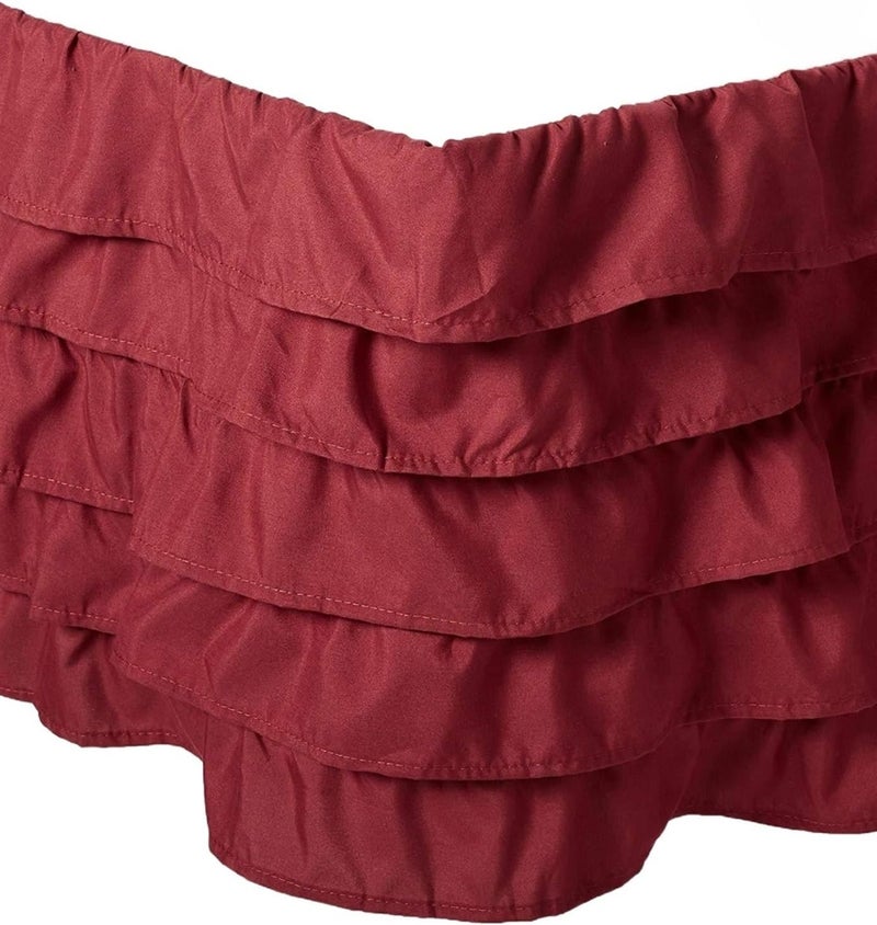 Five Layer Lotus Leaf Lace Multi-Layer Bed Skirt Platform Cloth Pleated Elastic Bedspread Protection Cover(Red Wine,Q(153x203x38cm)) - Image 1