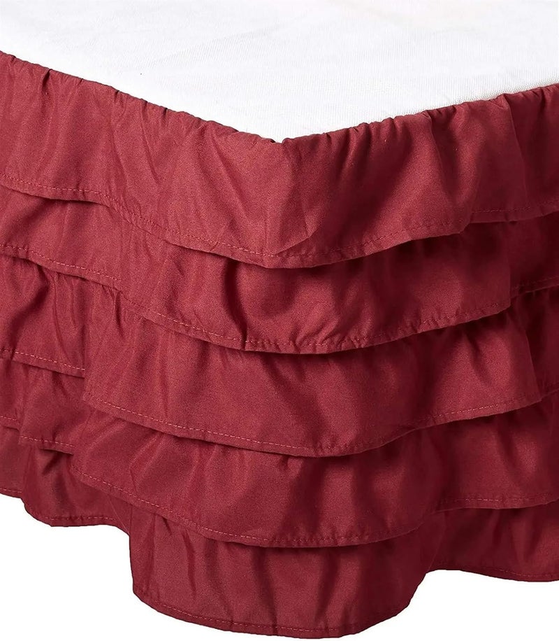 Five Layer Lotus Leaf Lace Multi-Layer Bed Skirt Platform Cloth Pleated Elastic Bedspread Protection Cover(Red Wine,Q(153x203x38cm)) - Image 3