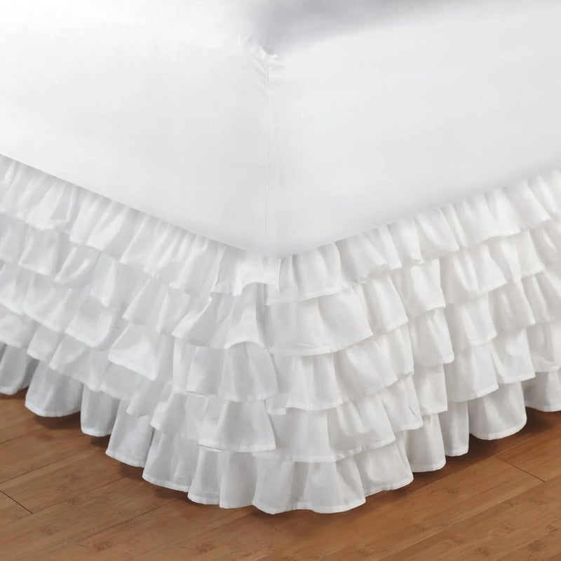 Five Layer Lotus Leaf Lace Multi-Layer Bed Skirt Platform Cloth Pleated Elastic Bedspread Protection Cover(Red Wine,Q(153x203x38cm)) - Image 2