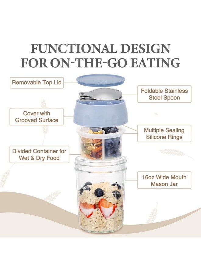 وليجيت مجموعة من 4 عبوات شوفان ليلية من SOLIGT مع أغطية وملاعق قابلة للطي وحجرات مقسمة للفواكه والمكسرات، برطمانات زجاجية صغيرة سعة 16 أونصة لدقيق الشوفان (مجموعة من 4 ألوان - شوفان أبيض/أخضر/وردي/أزرق) - Image 5