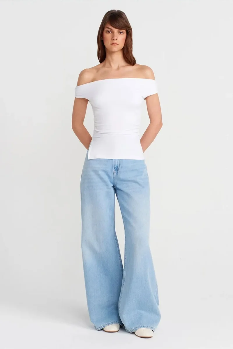 Dilvin White DILVIN Women’s Off-shoulder Slim-fit Jersey Blouse for Women | Best Price UAE