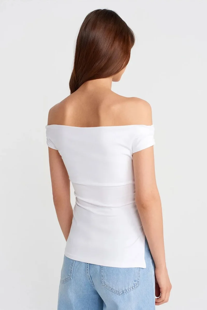 Dilvin White DILVIN Women’s Off-shoulder Slim-fit Jersey Blouse for Women | Best Price UAE