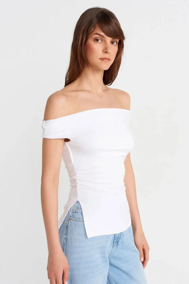 DILVIN Women’s Off-shoulder Slim-fit Jersey Blouse