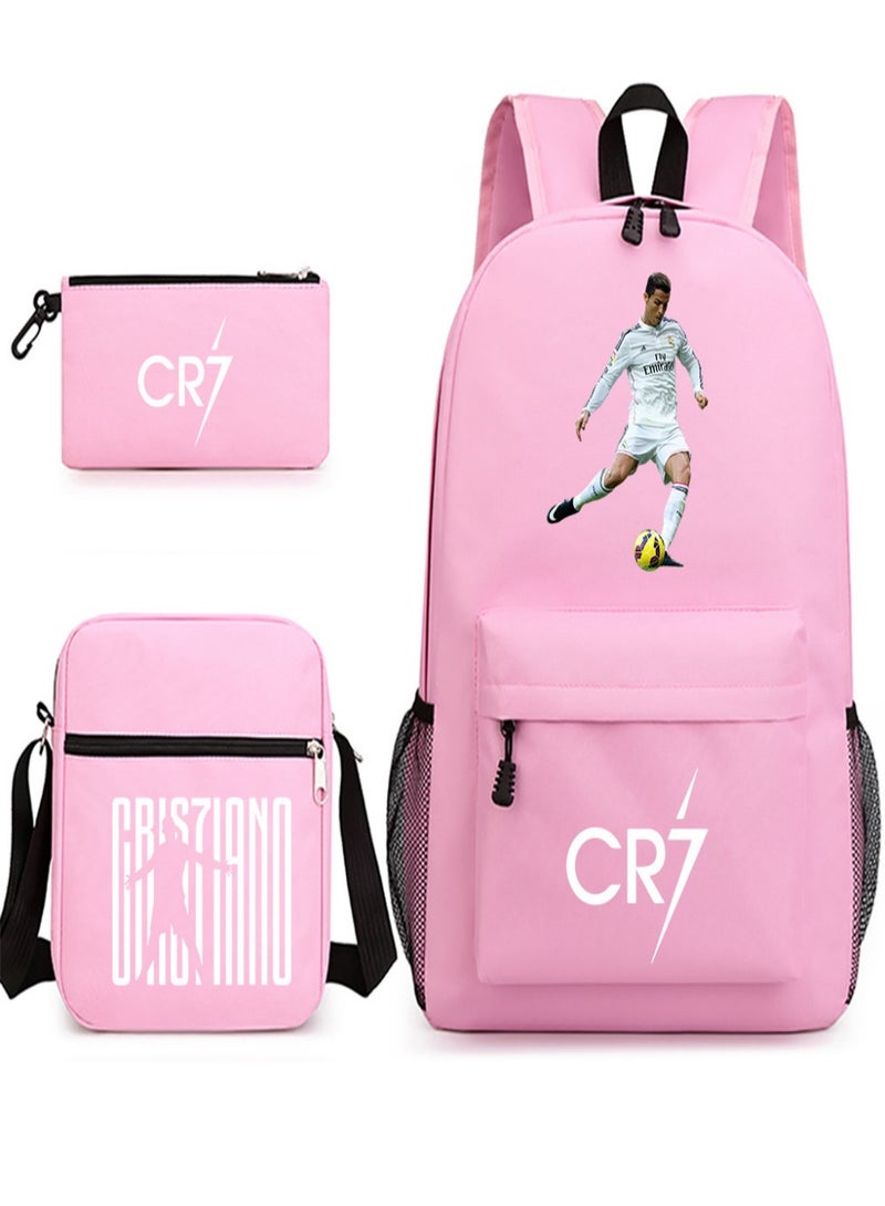 C Ronaldo Children Backpack Schoolbag Teen Student School Book bag with Lunch Box Pen Case 3 in 1 for Kids