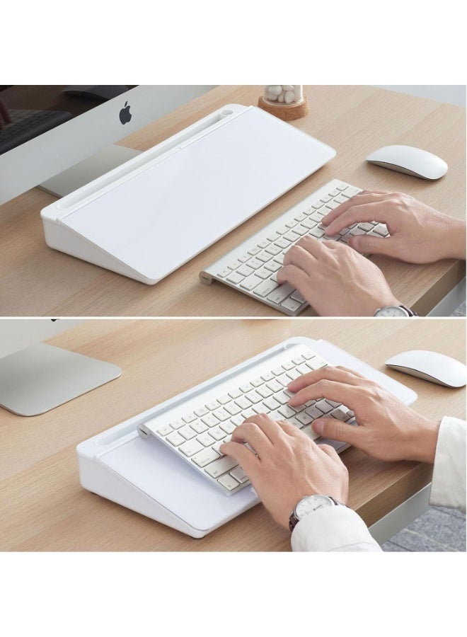 ROUNY Small Glass Desktop Whiteboard Dry Erase Board, Computer Keyboard Stand Whiteboard Surface Pad With Drawers, Desktop Organizer And Accessories For Office, Home, And School Supplies(White) - Image 5