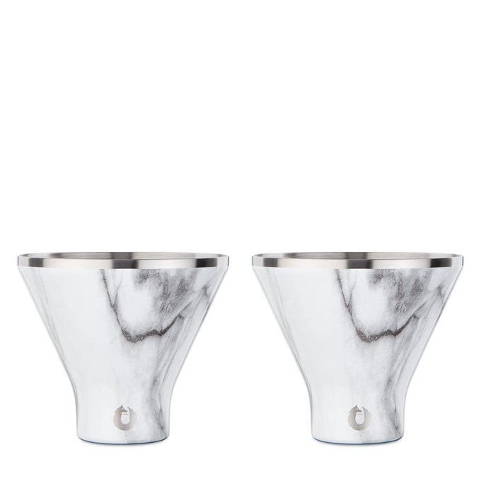 PREMIUM VACUUM INSULATED STAINLESS STEEL MARTINI GLASS SET OF 2 MARTINIS STAY ICY COLD STEMLESS COCKTAIL GLASSES ELEGANT HOME ENTERTAINING BOLD BEAUTIFUL BARWARE SET 8 OZ MARBLE