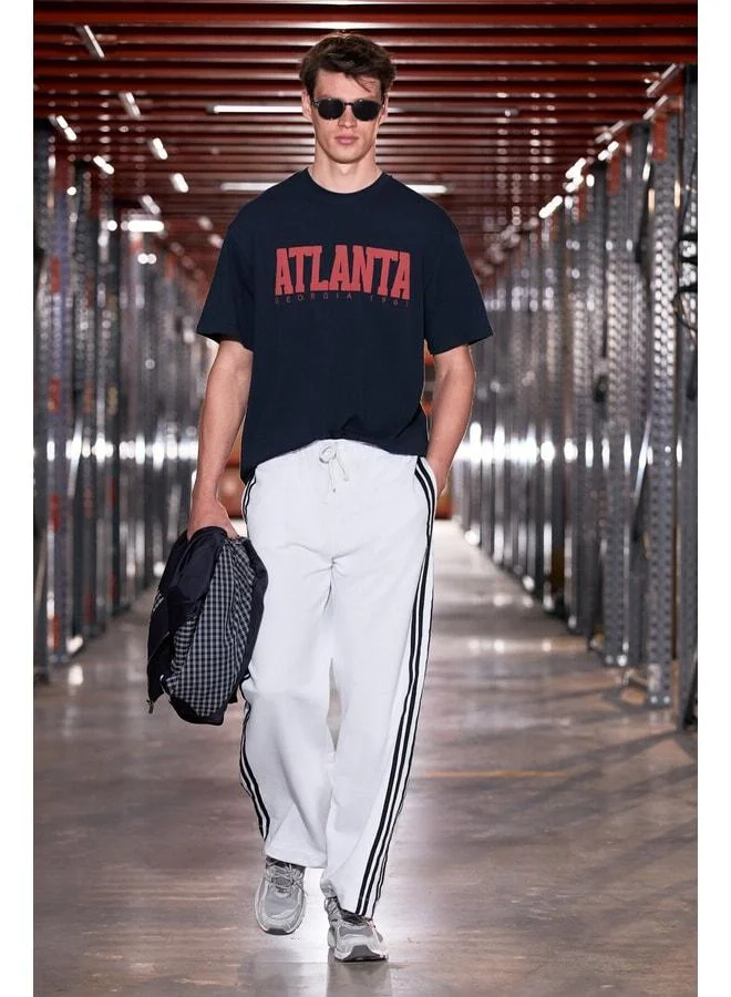 GRIMELANGE BEZIERS Men's Organic Cotton Contrast Piped Regular Fit White Sweatpants.