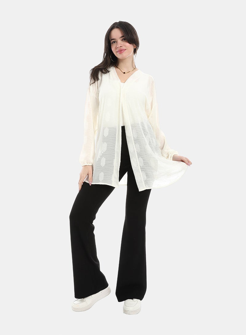 Andora Open Front Cardigan For Summer - Off White - Image 2