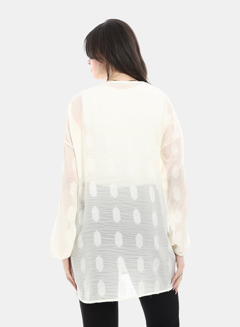 Andora Open Front Cardigan For Summer - Off White - Image 3