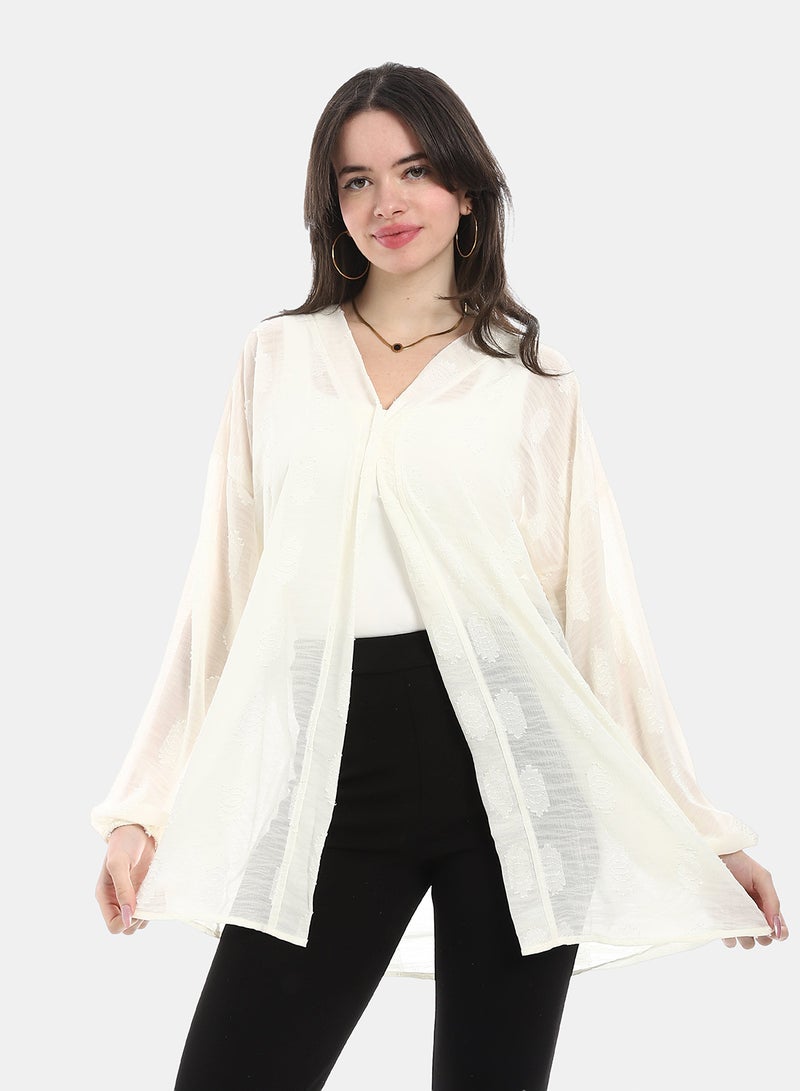 Andora Open Front Cardigan For Summer - Off White - Image 1