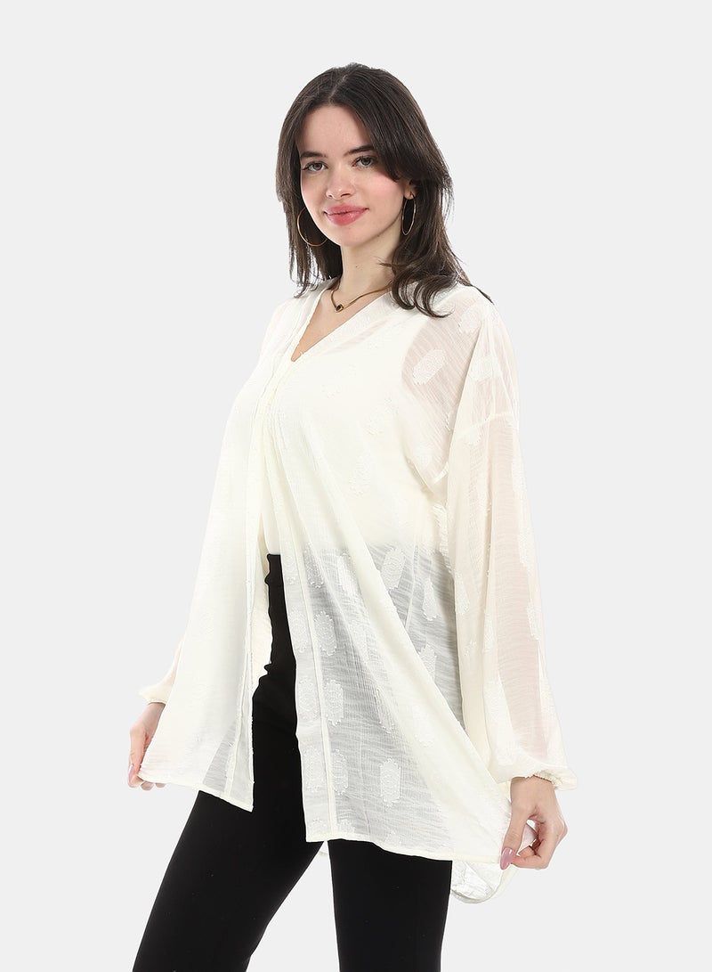 Andora Open Front Cardigan For Summer - Off White - Image 5