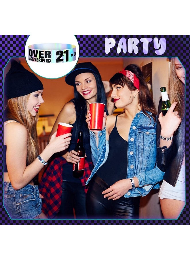 Ferraycle 500 Pcs Over 21 Plastic Wristbands Party Wristbands For Events Wristbands Plastic Bracelets Wristbands Waterproof Wrist Bands Arm Bands For Events Concerts (Silver) - Image 2