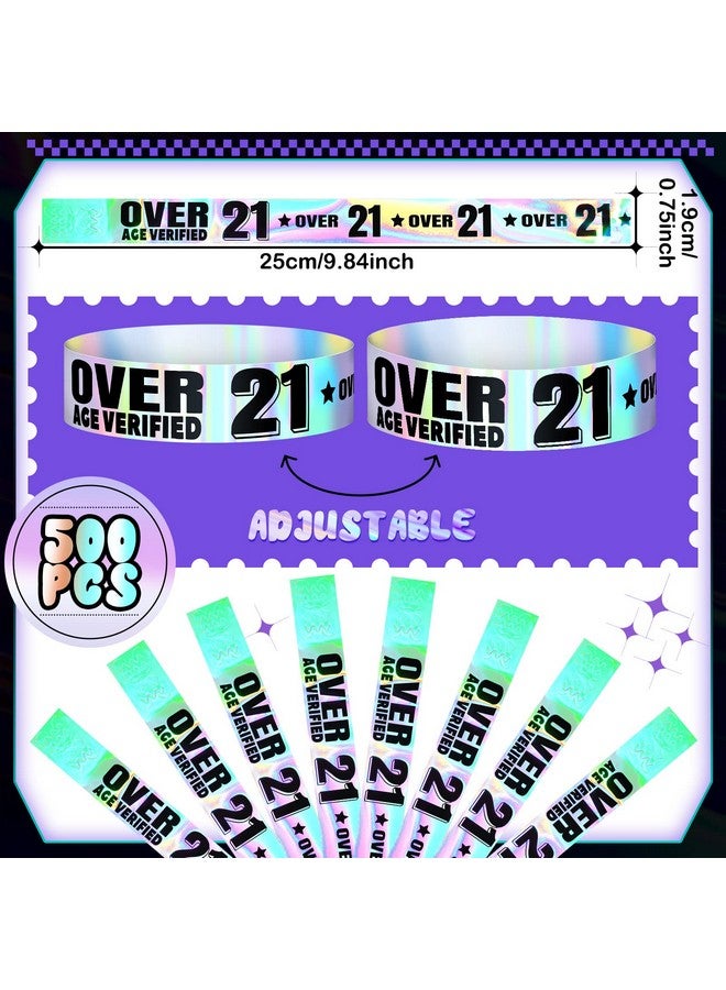 Ferraycle 500 Pcs Over 21 Plastic Wristbands Party Wristbands For Events Wristbands Plastic Bracelets Wristbands Waterproof Wrist Bands Arm Bands For Events Concerts (Silver) - Image 3