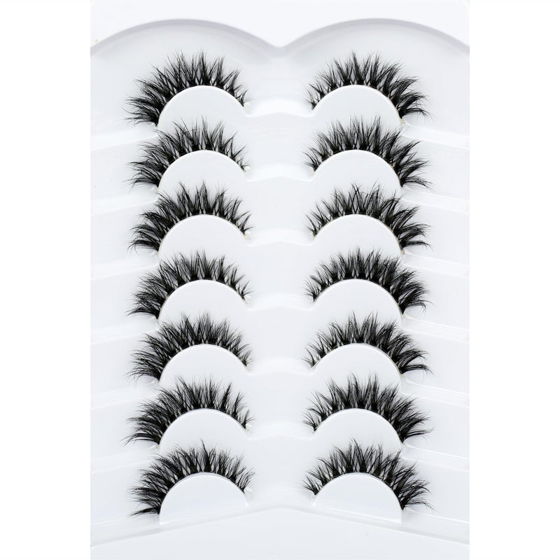 Pooplunch False Eyelashes Invisible Band Cat Eye Look Natural Wispy Lashes Extension Volume Short Fake Eyelashes Faux Mink Lash Strips 7 Pairs Pack - Image 4