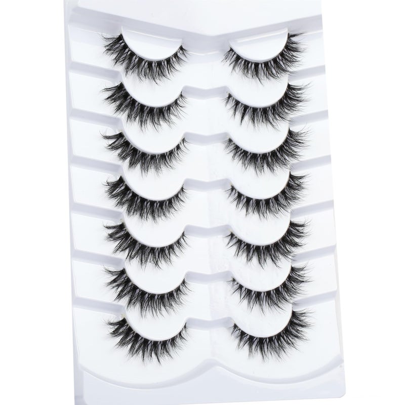 Pooplunch False Eyelashes Invisible Band Cat Eye Look Natural Wispy Lashes Extension Volume Short Fake Eyelashes Faux Mink Lash Strips 7 Pairs Pack - Image 3