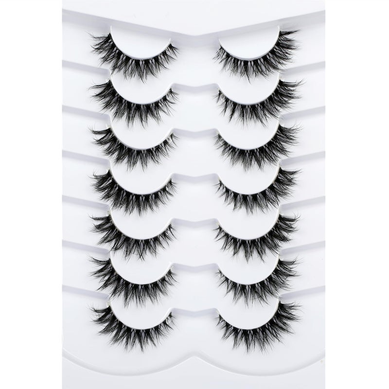 Pooplunch False Eyelashes Invisible Band Cat Eye Look Natural Wispy Lashes Extension Volume Short Fake Eyelashes Faux Mink Lash Strips 7 Pairs Pack - Image 1
