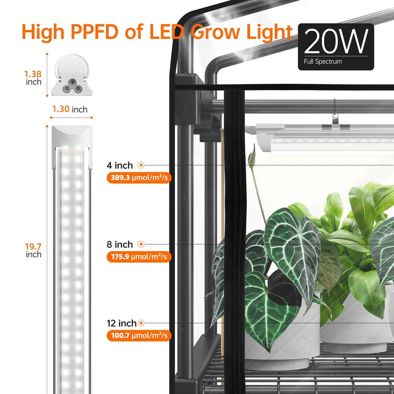 Bstrip Indoor Greenhouse with Grow Light, Mini Green House with 4 Pack 20W Full Spectrum Plant Lights with Timer, Plant Shelf with Tent for Indoor Plant, Seed Starting, Seed Tray, 27.2"x19.9"x61.8" - Image 4