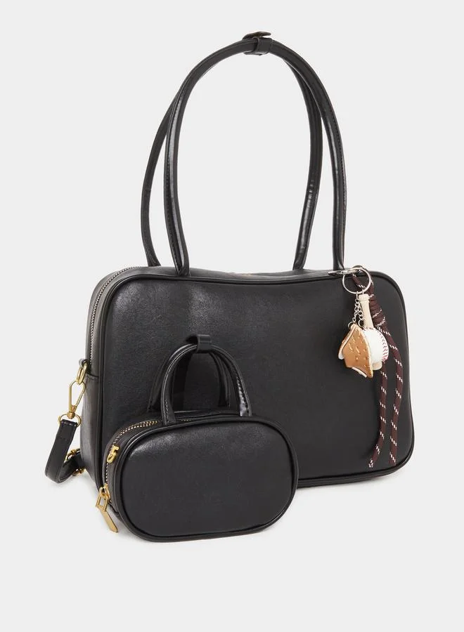 Dual Handle Shoulder Bag with Drop Charm