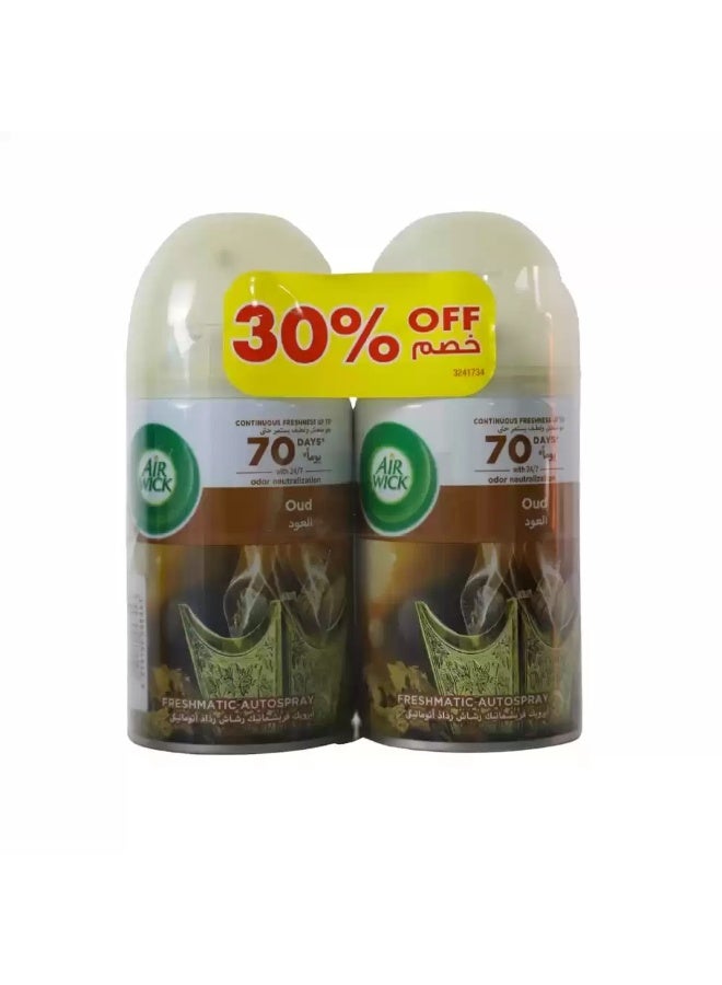 Air Wick Freshmatic Autospray Refill With Oud, Continuous Freshness And Odor Neutralization- 2X250ml - Image 1