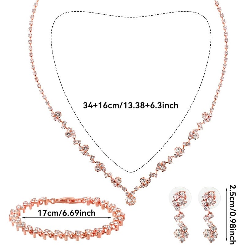 Yolev Bridal Wedding Jewelry Set Rhinestone Include Necklace Earrings Bracelet Brides Bridesmaid Prom Costume for Women - Image 2