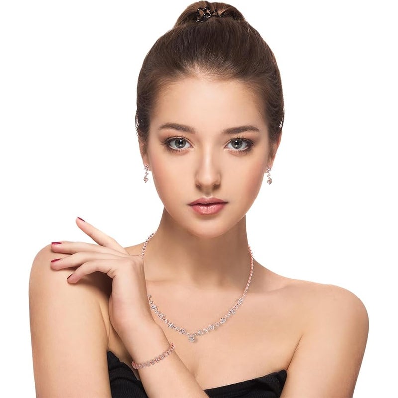 Yolev Bridal Wedding Jewelry Set Rhinestone Include Necklace Earrings Bracelet Brides Bridesmaid Prom Costume for Women - Image 5